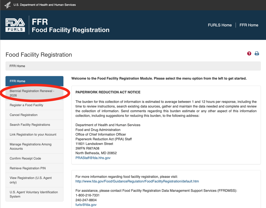 Food Facility Registration User Guide: Biennial Registration Renewal / Guía del usuario para el registro de establecimientos alimentarios: Renovación bienal del registro